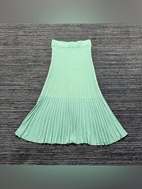 525 America Green Knit Circle Skater Pleated Midi Skit